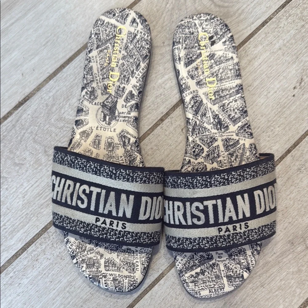 Dior Dway Slide Sandals - Navy and White - Picture 1 of 5